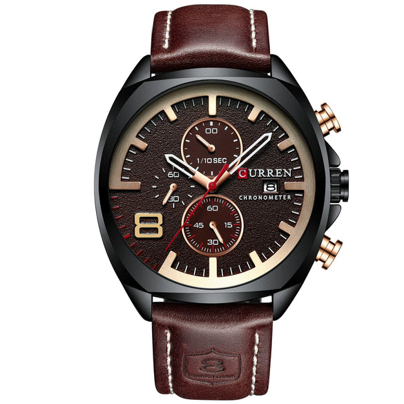 Men's Waterproof Watch With Genuine Leather Belt Alloy Case Round Dial And Pin Buckle