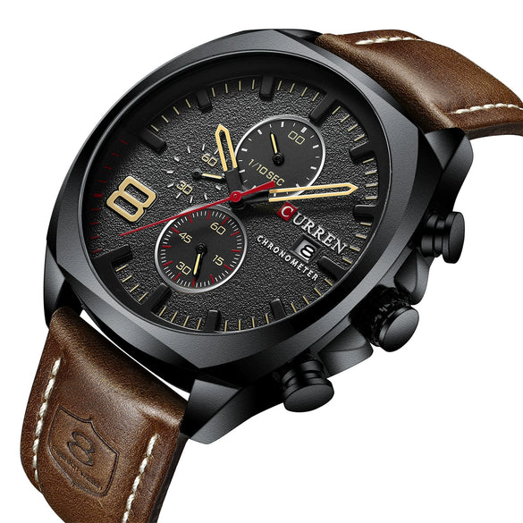 Men's Waterproof Watch With Genuine Leather Belt Alloy Case Round Dial And Pin Buckle