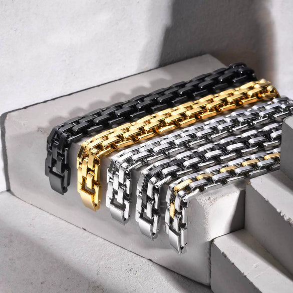 Men's Widefaced Stainless Steel Strap Gold Fashion Bracelet
