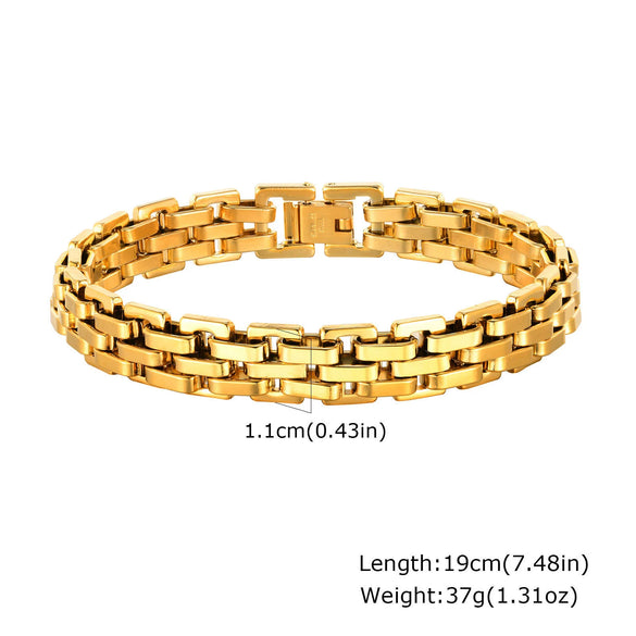 Men's Widefaced Stainless Steel Strap Gold Fashion Bracelet