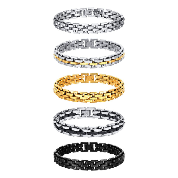 Men's Widefaced Stainless Steel Strap Gold Fashion Bracelet