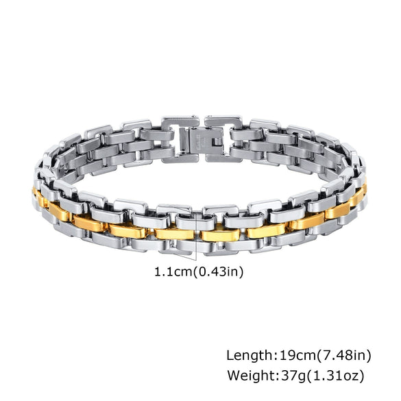 Men's Widefaced Stainless Steel Strap Gold Fashion Bracelet