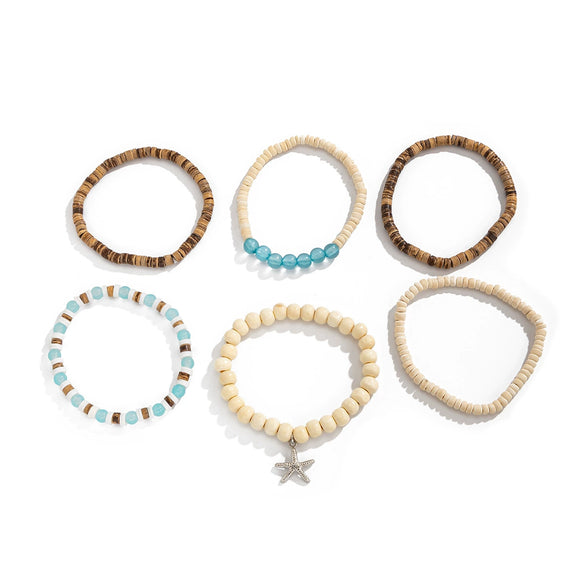 Men's Wood Coconut Shell Beaded Electroplated Bracelet Set Hiphop Trendy Highend