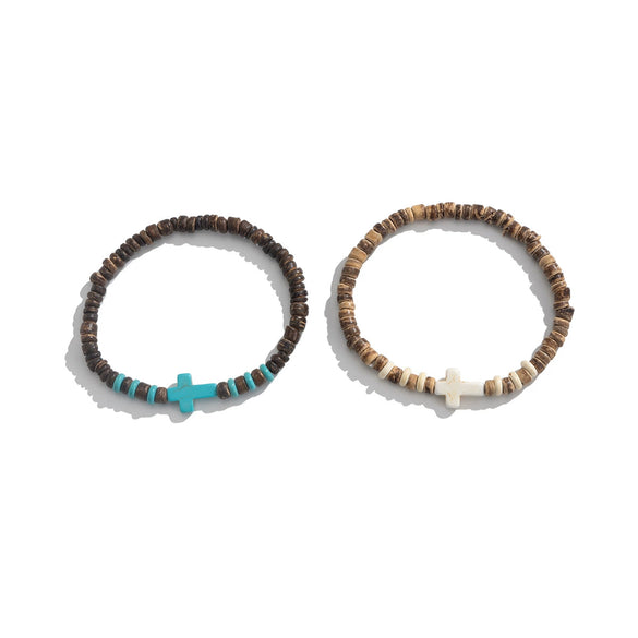 Men's Wooden Bead Handmade Cross Bracelet Hiphop Trendy