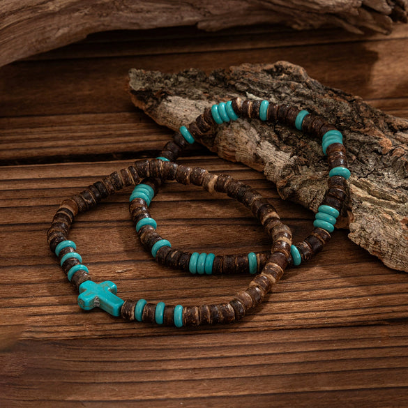 Men's Wooden Bead Handmade Cross Bracelet Hiphop Trendy