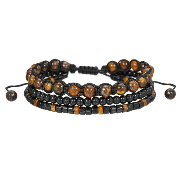 Men's Woven Bracelet Stone Geometric Manual Style Tiger Eye Stone Black Agate