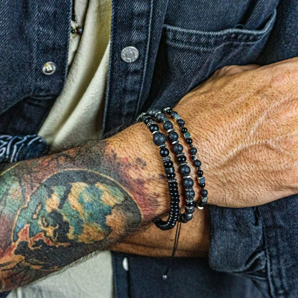 Men's Woven Bracelet Stone Geometric Manual Style Tiger Eye Stone Black Agate