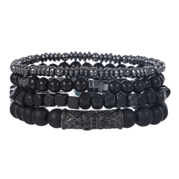 Men's Woven Bracelet Stone Geometric Manual Style Tiger Eye Stone Black Agate