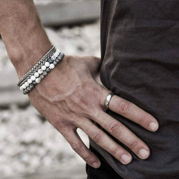 Men's Woven Bracelet Stone Geometric Manual Style Tiger Eye Stone Black Agate