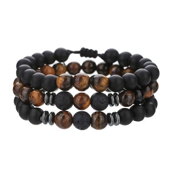Men's Woven Bracelet Stone Geometric Manual Style Tiger Eye Stone Black Agate