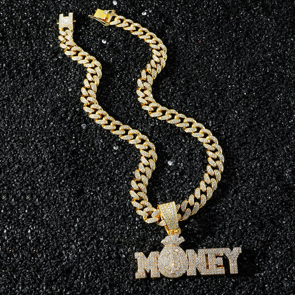 Men's Zinc Alloy Cuban Chain Hip Hop Style Letter Number Text Pendant Necklace With Electroplating