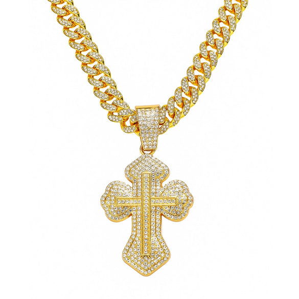 Men's Zinc Alloy Cuban Chain Hiphop Style Cross Pendant Necklace With Electroplating