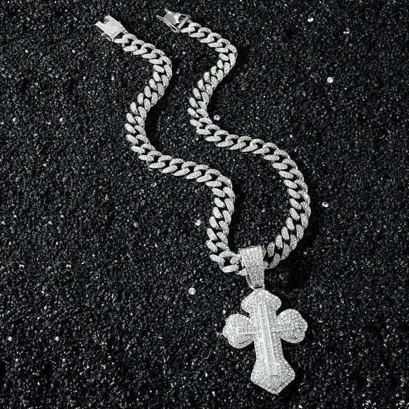 Men's Zinc Alloy Cuban Chain Hiphop Style Cross Pendant Necklace With Electroplating