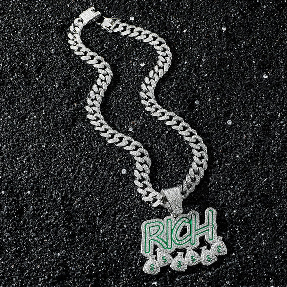Men's Zinc Alloy Cuban Chain Pendant Necklace With Letters Numbers Text Pattern And Electroplating