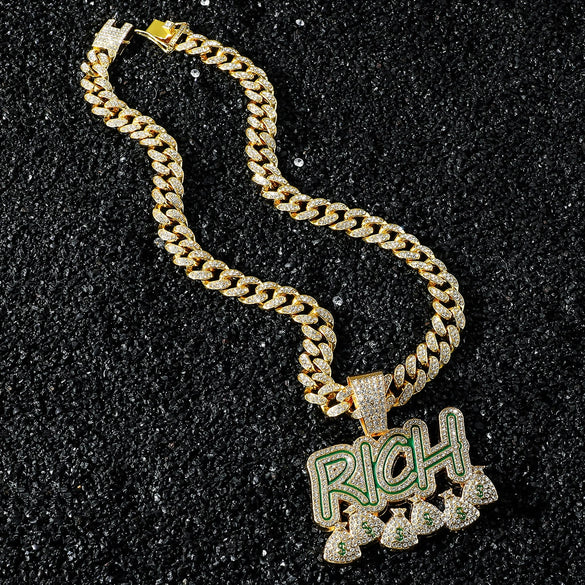 Men's Zinc Alloy Cuban Chain Pendant Necklace With Letters Numbers Text Pattern And Electroplating