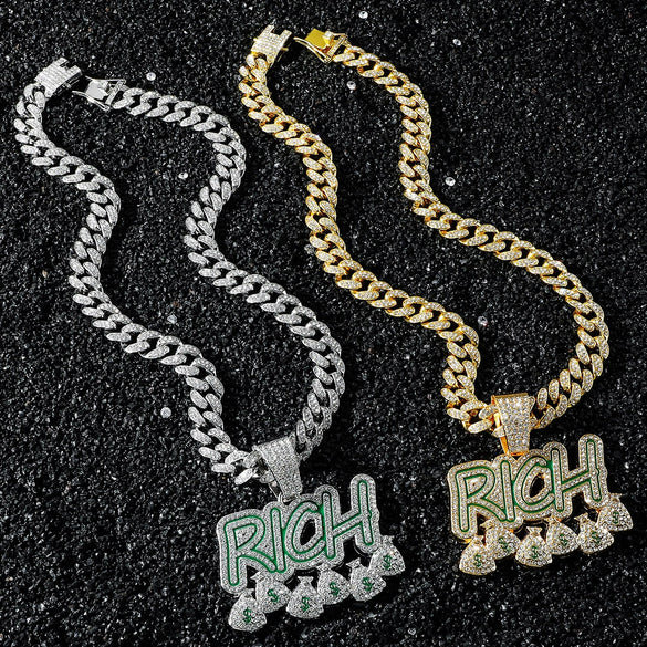 Men's Zinc Alloy Cuban Chain Pendant Necklace With Letters Numbers Text Pattern And Electroplating