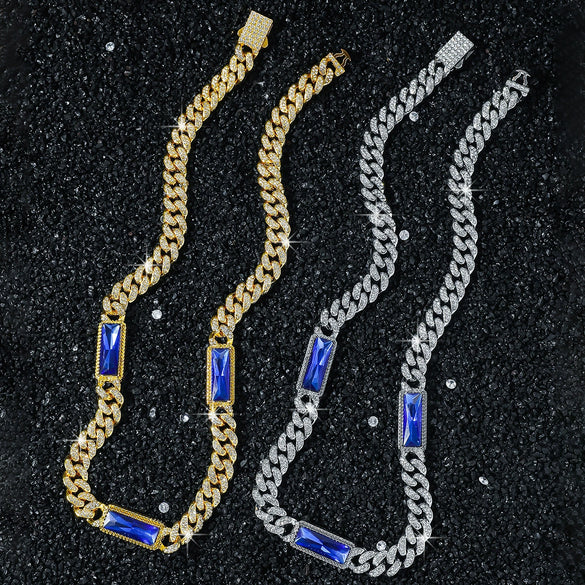 Men's Zinc Alloy Geometric Cuban Chain Necklace With Electroplating And Rectangular Glass Splicing