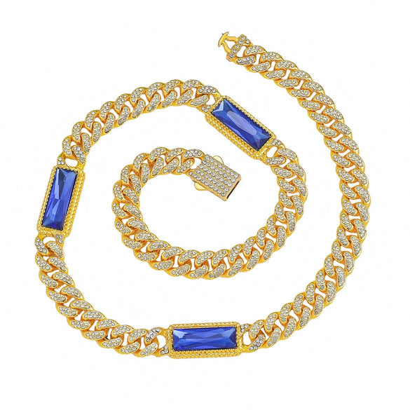 Men's Zinc Alloy Geometric Cuban Chain Necklace With Electroplating And Rectangular Glass Splicing