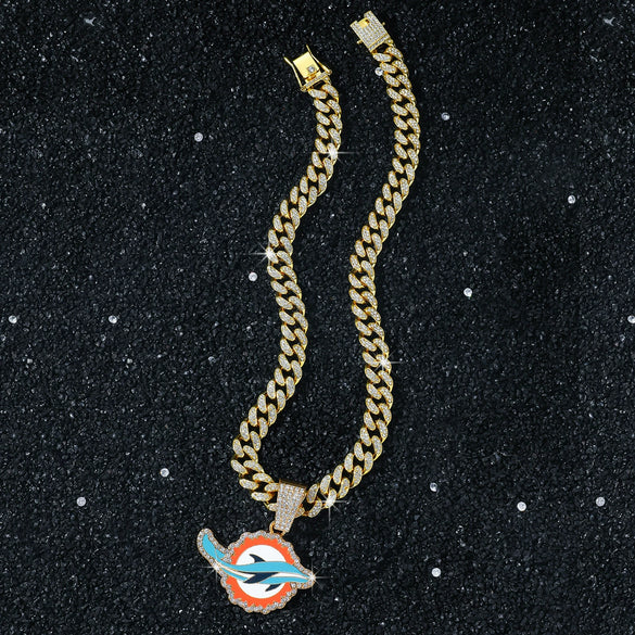 Men's Zinc Alloy Geometric Dolphin Pendant Necklace With Cuban Chain And Electroplating