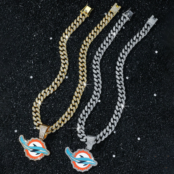 Men's Zinc Alloy Geometric Dolphin Pendant Necklace With Cuban Chain And Electroplating