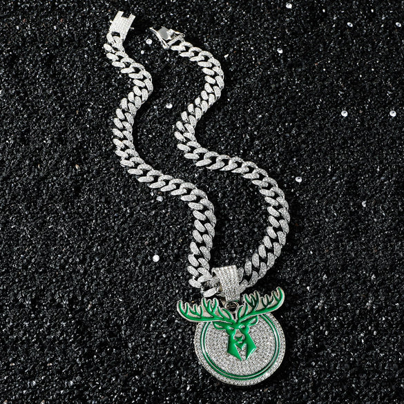 Men's Zinc Alloy Hiphop Style Animal Zodiac Disc Deer Head Pendant Necklace With Electroplating And Cuban Chain
