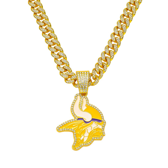 Men's Zinc Alloy Hiphop Style Oil Dripping Football Team Logo Pendant Necklace With Cuban Chain And Electroplating