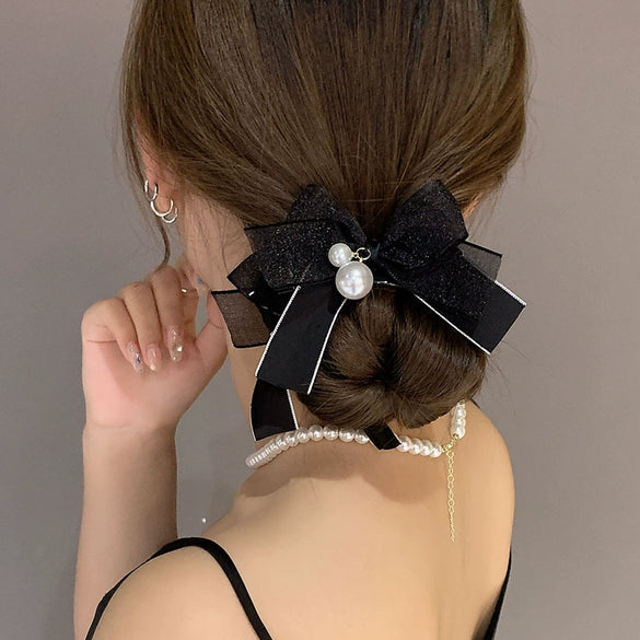 Mesh Pearl Handmade Women's Hair Gripper Headwear With Bow Design