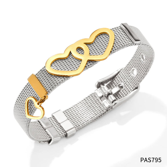 Mesh Stainless Steel Couple Love Bracelet With Heart Pattern Electroplated Treatment