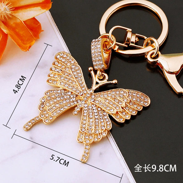 Metal Alloy Colorful Crystal Butterfly Keychain Creative Diamondencrusted Women's Bag Pendant
