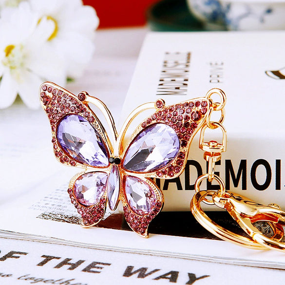 Metal Alloy Colorful Crystal Butterfly Keychain Creative Diamondencrusted Women's Bag Pendant