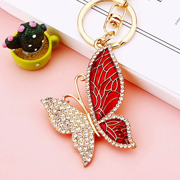 Metal Alloy Colorful Crystal Butterfly Keychain Creative Diamondencrusted Women's Bag Pendant
