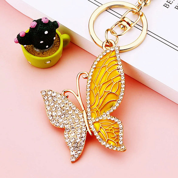 Metal Alloy Colorful Crystal Butterfly Keychain Creative Diamondencrusted Women's Bag Pendant