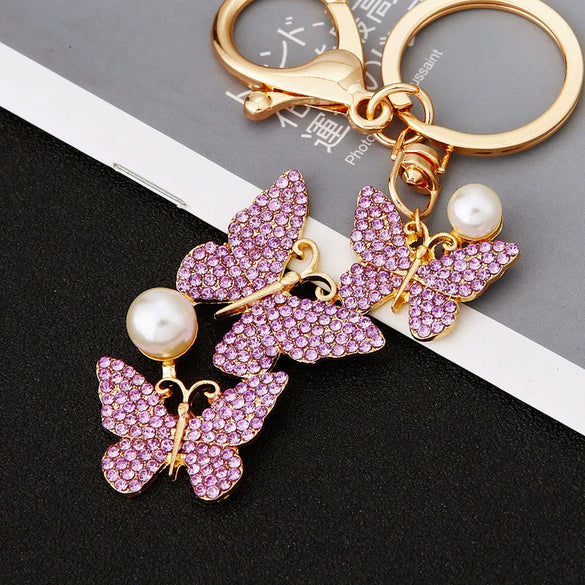 Metal Alloy Colorful Crystal Butterfly Keychain Creative Diamondencrusted Women's Bag Pendant
