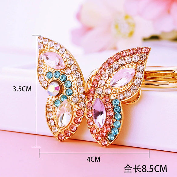 Metal Alloy Colorful Crystal Butterfly Keychain Creative Diamondencrusted Women's Bag Pendant