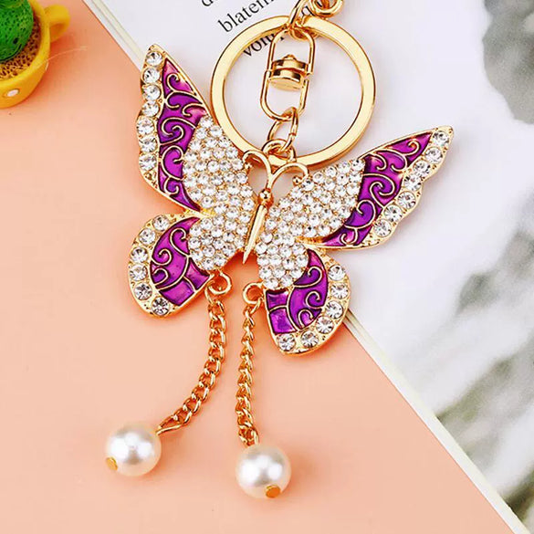 Metal Alloy Colorful Crystal Butterfly Keychain Creative Diamondencrusted Women's Bag Pendant