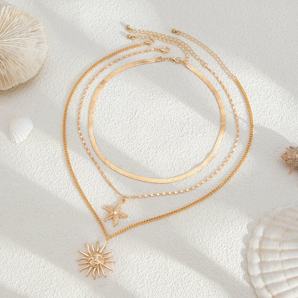 Metal Alloy Geometric Hiphop Electroplated Snake Bone Chain Women's Sunflower Starfish Pendant Clavicle Necklace