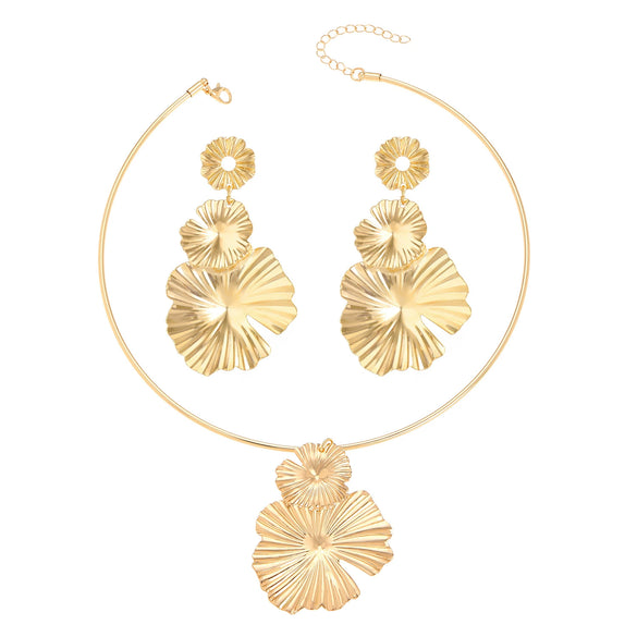 Metal Alloy Geometric Pleated Style Electroplating Earrings And Necklace Accessories For Women