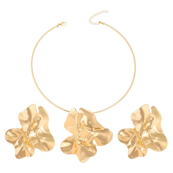 Metal Alloy Geometric Pleated Style Electroplating Earrings And Necklace Accessories For Women