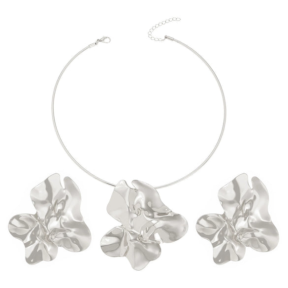 Metal Alloy Geometric Pleated Style Electroplating Earrings And Necklace Accessories For Women
