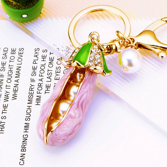Metal And Zinc Alloy Pastoral Style Pea Pod Car Keychain For Women