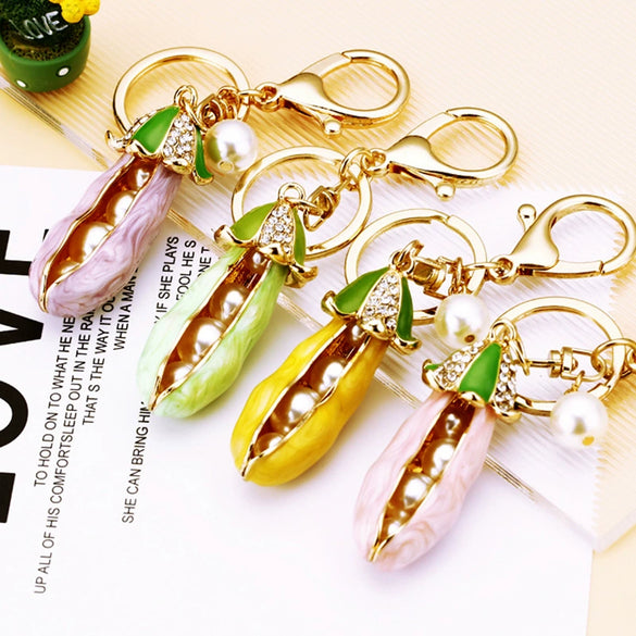 Metal And Zinc Alloy Pastoral Style Pea Pod Car Keychain For Women