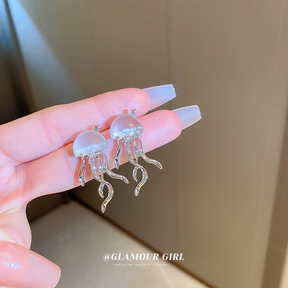 Metal Animals Zodiac Electroplated Jellyfish Earrings For Women