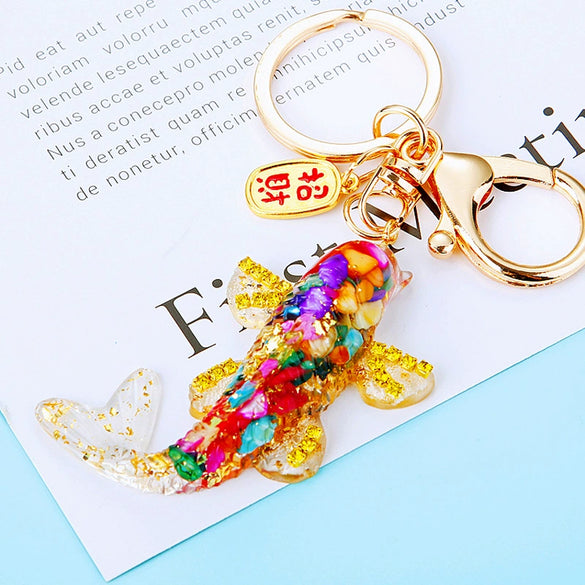 Metal Arowana Car Keychain Cute Key Chain Ring For Men And Women With Crystal As Gift