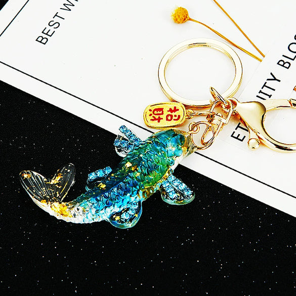 Metal Arowana Car Keychain Cute Key Chain Ring For Men And Women With Crystal As Gift
