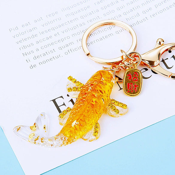 Metal Arowana Car Keychain Cute Key Chain Ring For Men And Women With Crystal As Gift