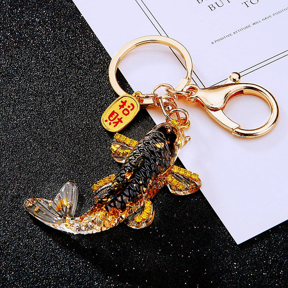 Metal Arowana Car Keychain Cute Key Chain Ring For Men And Women With Crystal As Gift