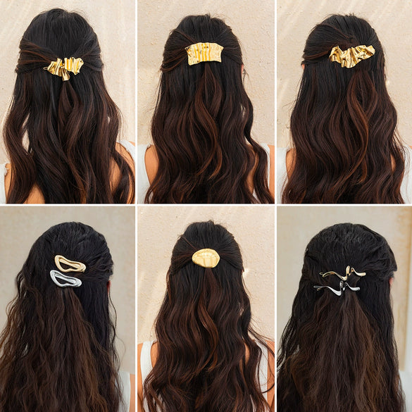 Metal Asymmetrical Geometric Square Hairpin With Electroplating For Women