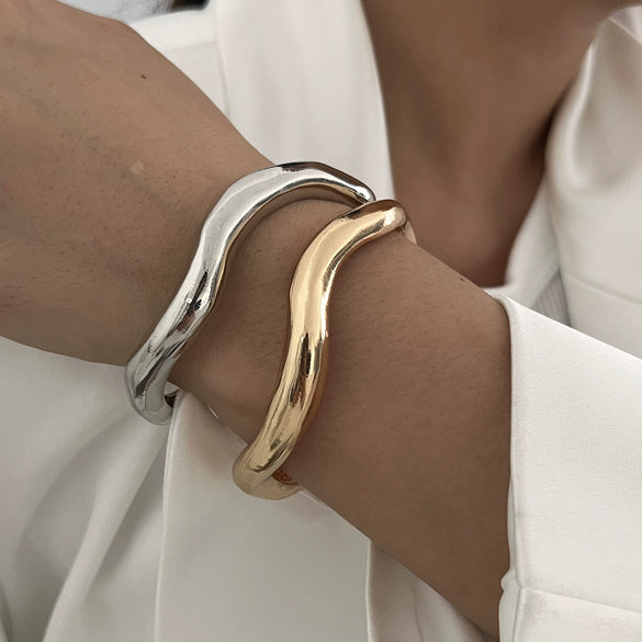 Metal Asymmetrical Lava Bracelet For Women Geometric Style Electroplated