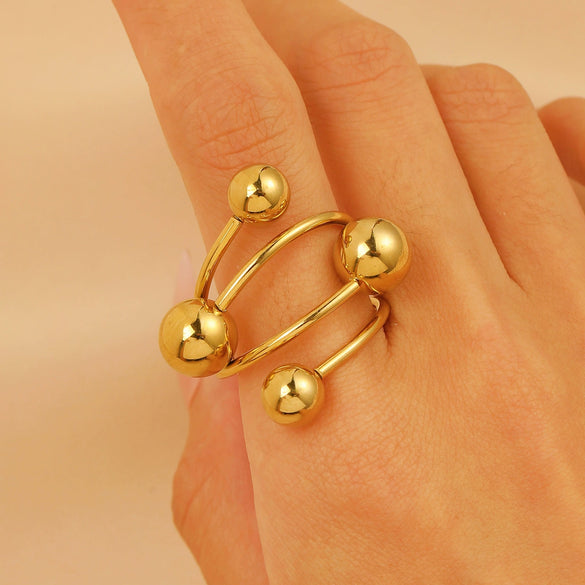Metal Ball Geometric Ring Electroplated Hand Jewelry For Unisex