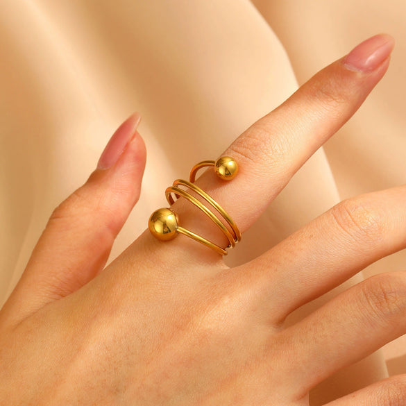 Metal Ball Geometric Ring Electroplated Hand Jewelry For Unisex